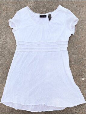 Vintage Y2K Sundress White Lightweight Summer L Fairy 100% Cotton Boho Sheer